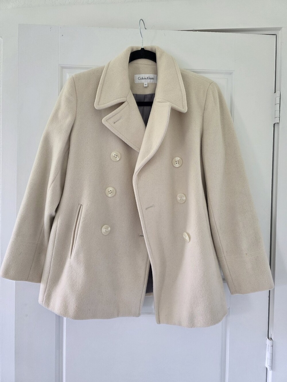 Cream Calvin Klein double-breasted wool-blend peacoat